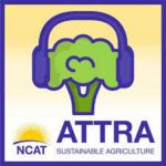 Atrra logo, a cartoon broccoli wearing headphones