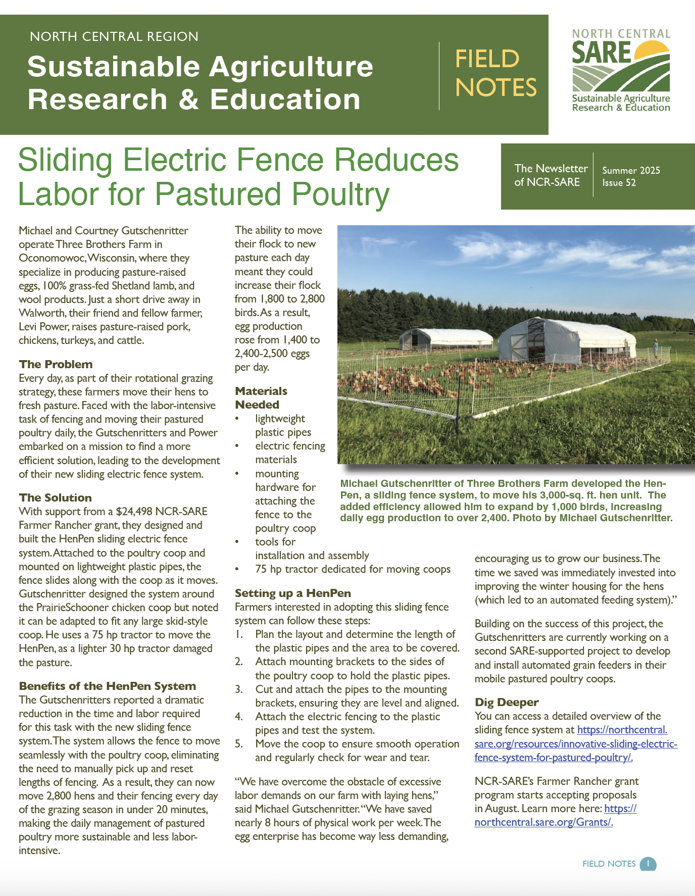 Newsletter cover, white and green, with "Field Notes" written on it