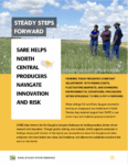 three ranchers standing in a field with text